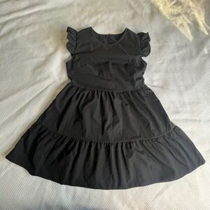 Shein Women Petite‎ XS Black Flutter Sleeve Tiered Ruffle Mini Dress with Zipper